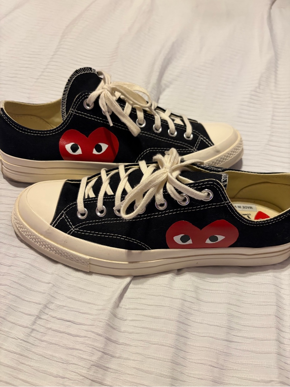 COMME DES GARÇONS X Converse Black Sneakers w/Red Heart Graphic - Hardly Worn